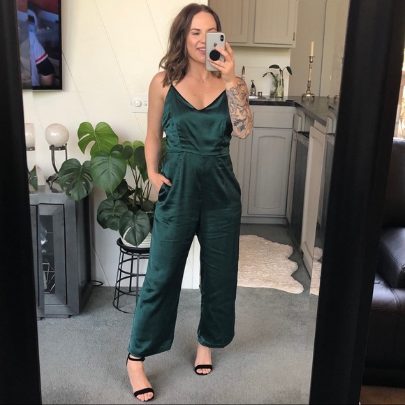 Lulus Pants - Lulu’s Forest Green Satin Culotte Jumpsuit